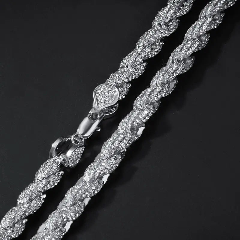 Hip Hop Full Austrian Rhinestone Paved Bling Iced Out Round Rope Link Chain Necklace for Men Rapper Jewelry Rose Gold Color