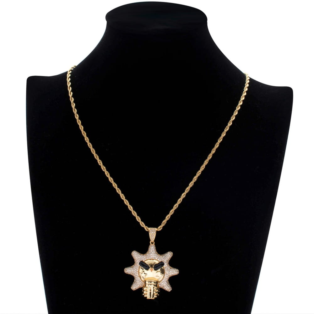 Hip Hop Micro Paved AAA Cubic Zirconia Bling Ice Out Drinking Water Sun Pendants Necklace for Men Rapper Jewelry Gold Color