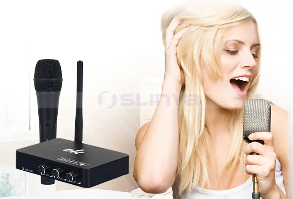 K2 Android TV Box PC Home KTV Mini Karaoke Echo Mixer System Digital Sound Audio Mixer Singing Machine + 2 Wireless Microphone