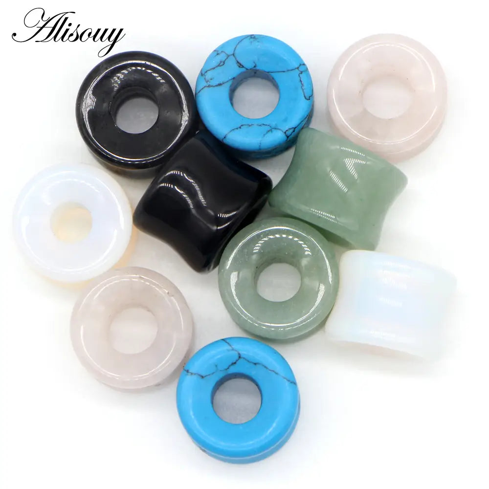1Pc Stone Glass Ear Tunnel Plugs Mixed Style Hollow Single Flared Ear Flesh Gauges Piercing Ear Expander Stretcher Body Jewelry
