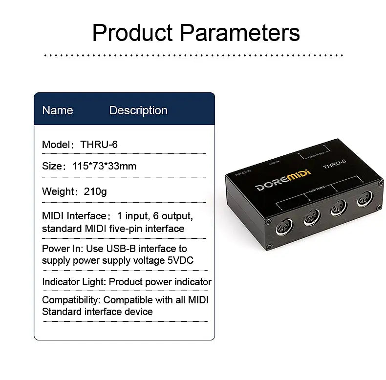 DOREMiDi MIDI THRU 6 Thru Box Controller 1 Input 6 Output Standard MIDI Five-pin Interface