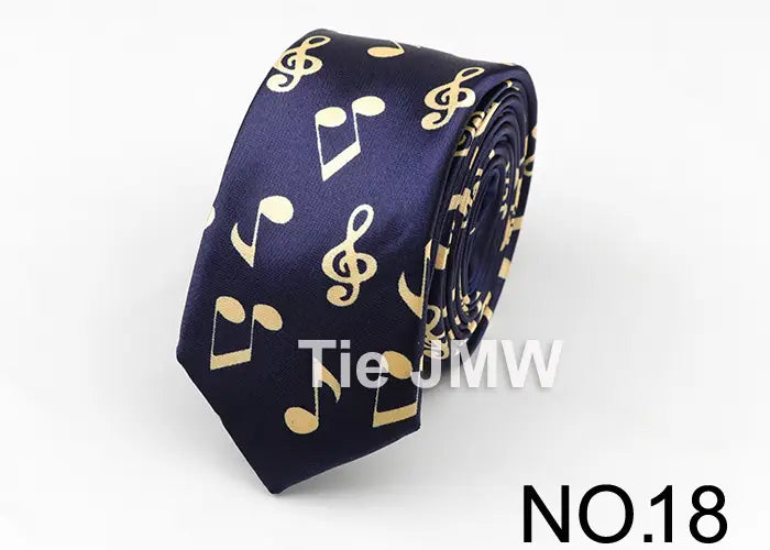 Classic Fashion Men’s Skinny Tie Colorful Musical Notes Printed Piano Guitar Polyester 5cm Width Necktie Party Gift Accessory