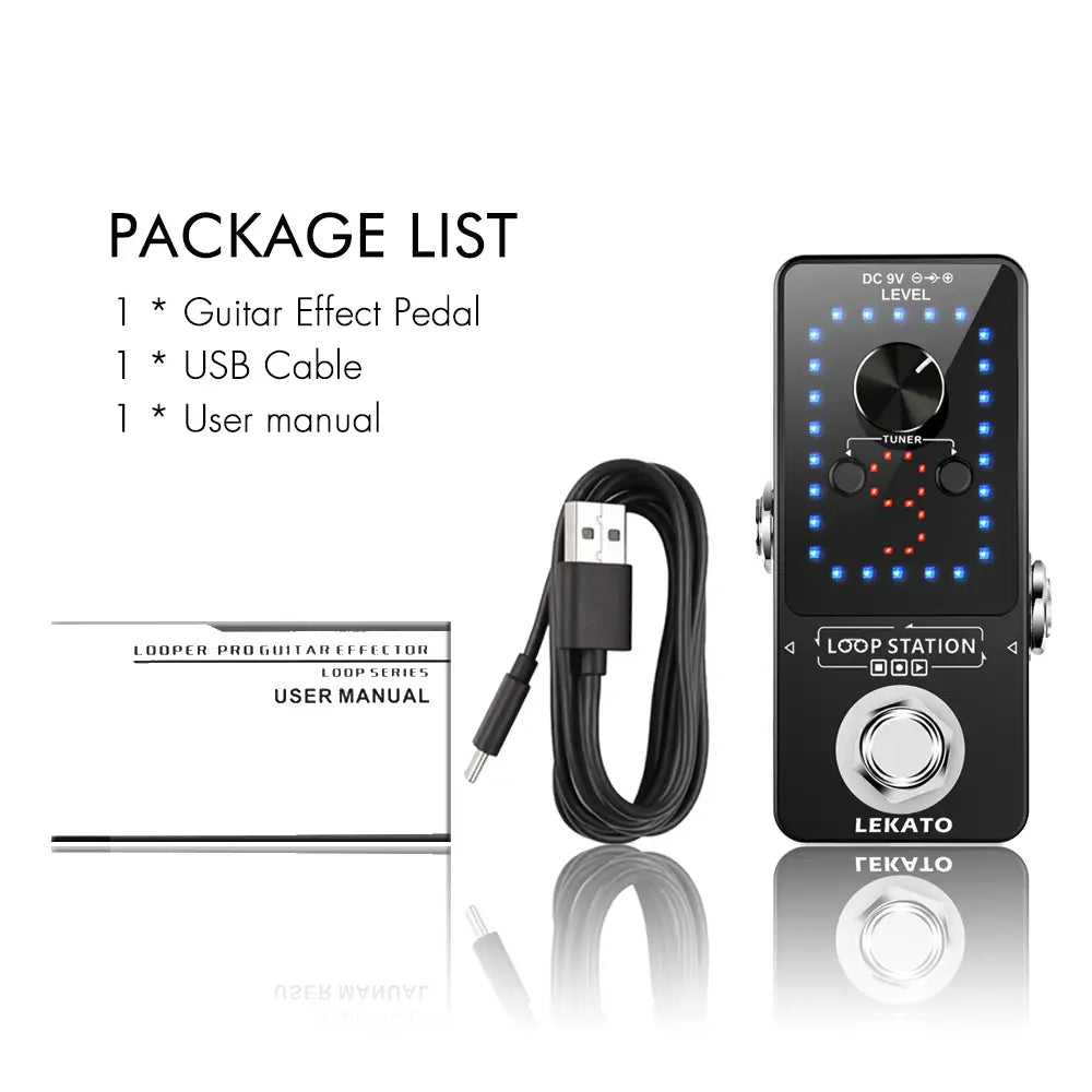 LEKATO Guitar Effect Pedal Looper 9 Loops 40 Minutes Recording Time Loop Station with Tuner Overdub Guitar Looper Musical Sports