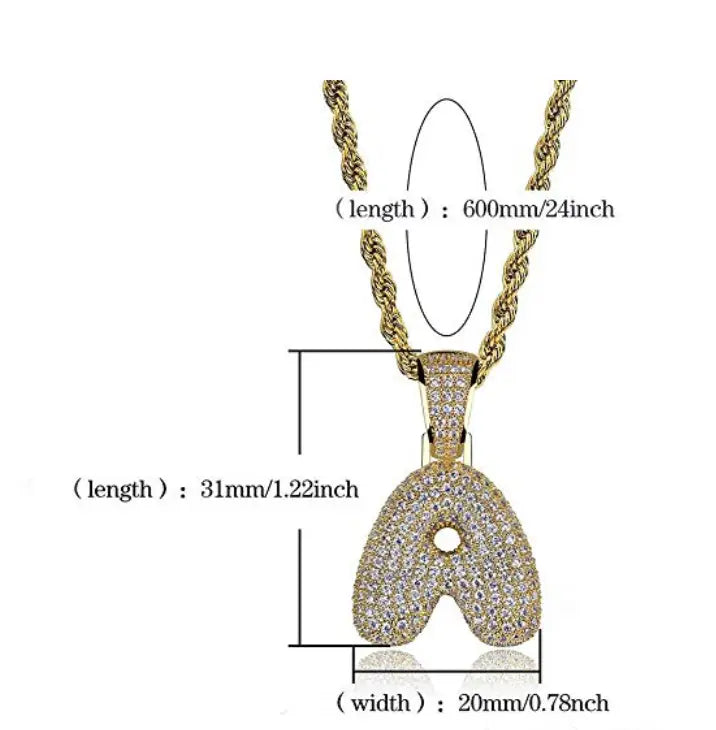Hip Hop Jewelry Initial Letter Necklace Bubble Chain Necklace Iced