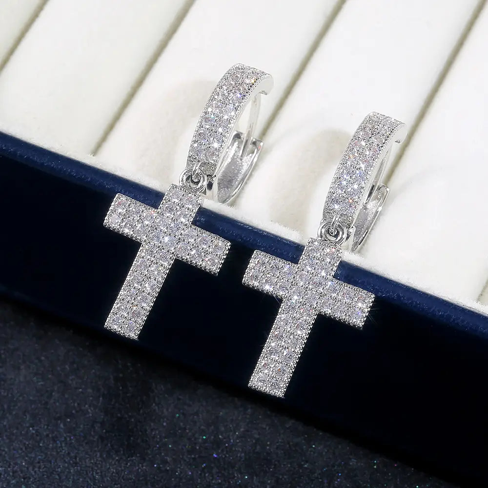 Huitan Stylish Arrow Cross-shape Drop Earrings for Women/Men Dazzling Crystal Zirconia Hiphop Party Female/Male Fashion Earrings