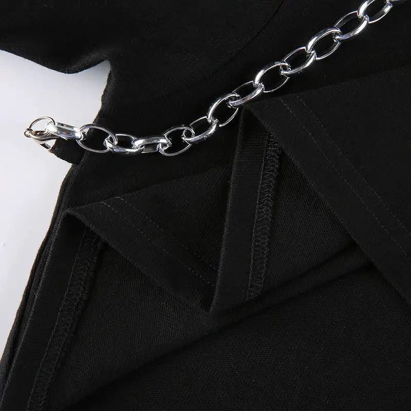 Hip-hop Black Tops with Chain Women Harajuke Loose Print T-shirt Female Streetwear O-neck Short Sleeved Cropped Top Dance 2025