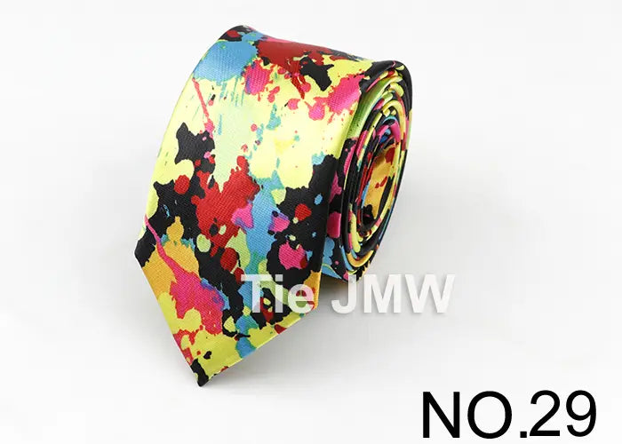 Classic Fashion Men’s Skinny Tie Colorful Musical Notes Printed Piano Guitar Polyester 5cm Width Necktie Party Gift Accessory