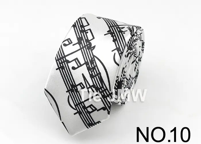 Classic Fashion Men’s Skinny Tie Colorful Musical Notes Printed Piano Guitar Polyester 5cm Width Necktie Party Gift Accessory