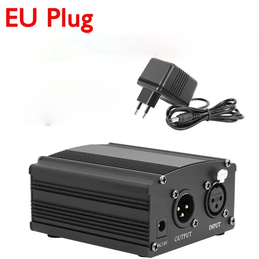 48V Phantom Power Supply with Adapter Bonus + XLR 3 Pin Microphone Cable for Any Condenser Microphone Music Recording Equipment