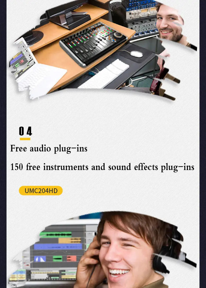 Behringer UMC204HD/UMC202HD/ UMC22 Sound Card Audio Interface Recording Independent External Sound Card Midi Live Broadcast