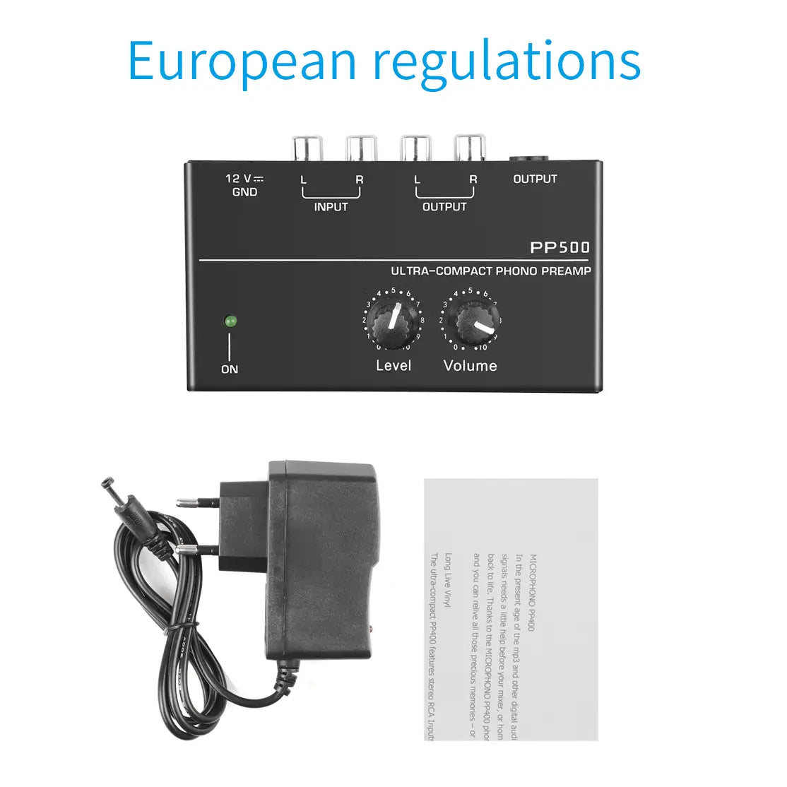 Phono Preamp pre Amp Preamplifier with Level Volume Control RCA Input Output 1/4’’ TRS Output Interfaces for LP Vinyl Turntable