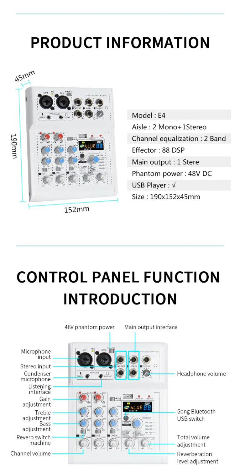 Manchez E4 E7 Mini 4 6 A4 A6 Channel Sound Card Mixer USB Console DJ Karaoke Smartphone Professional Computer Recording 48V DJ
