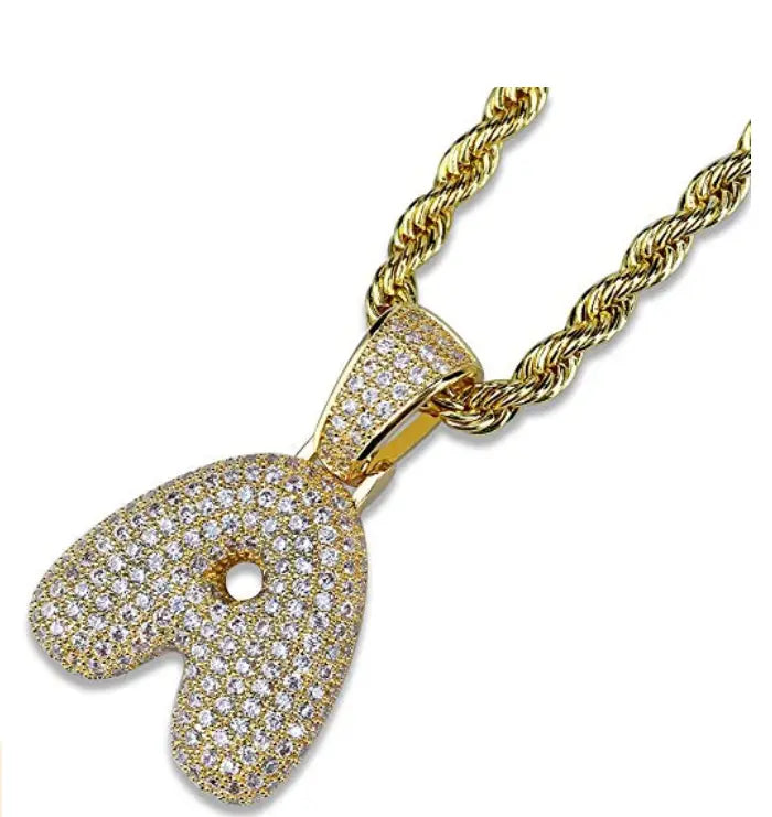 Hip Hop Jewelry Initial Letter Necklace Bubble Chain Necklace Iced