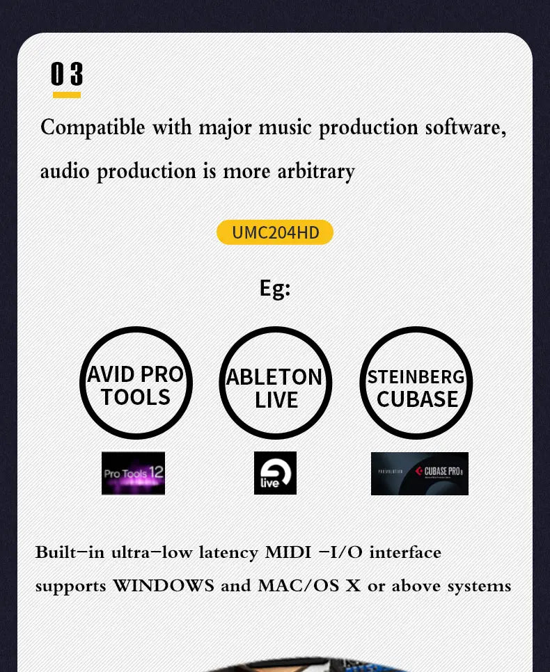 Behringer UMC204HD/UMC202HD/ UMC22 Sound Card Audio Interface Recording Independent External Sound Card Midi Live Broadcast