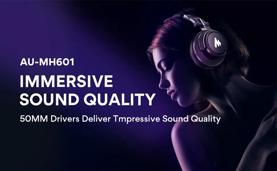 maono MH601 Professional Studio Monitor Headphones with Detachable Plug & Cable and 50mm Driver for DJ,Studio,Sound Card