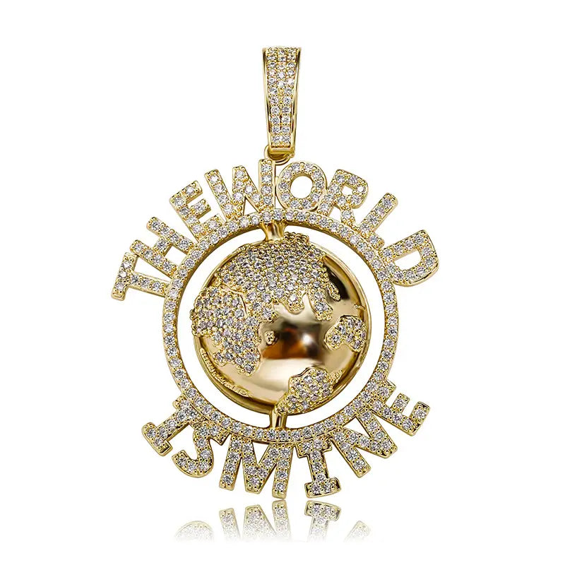 Hip Hop AAA CZ Stone Paved Bling Iced Out The World Ts Mine Earth Pendants Necklace for Men Rapper Jewelry Drop Shipping