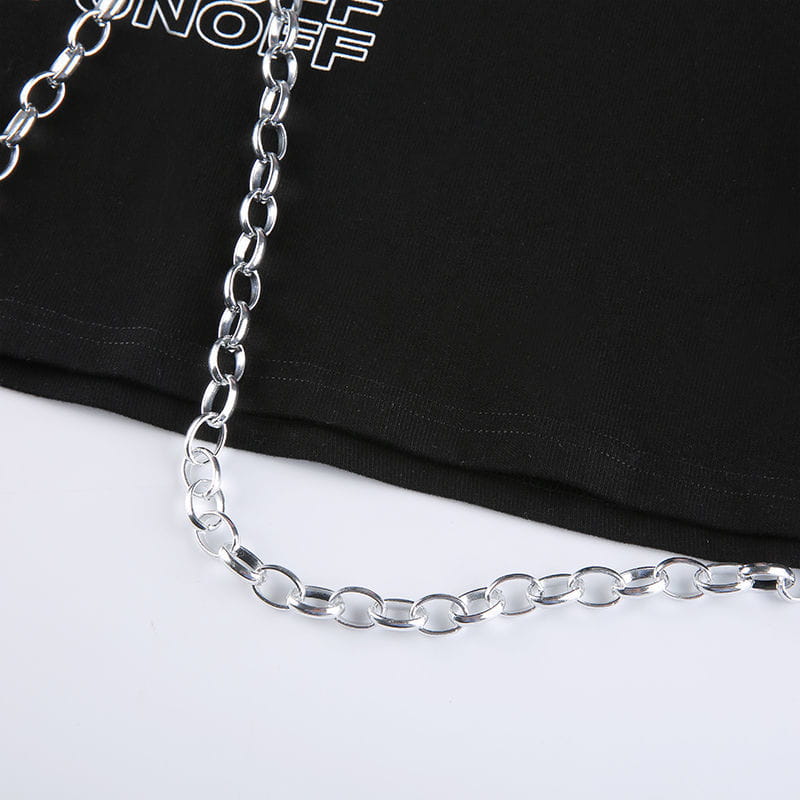 Hip-hop Black Tops with Chain Women Harajuke Loose Print T-shirt Female Streetwear O-neck Short Sleeved Cropped Top Dance 2025