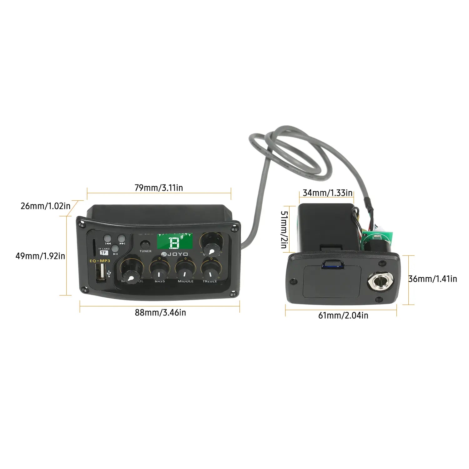 JOYO EQ-MP3 3-Band EQ Equalizer System Acoustic Guitar Preamp EQ Equalizer Piezo Pickup LCD Tuner Amplifier