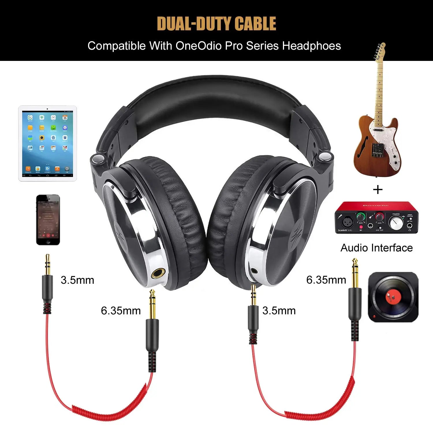 Oneodio Audio Cables 6.3mm to 3.5mm Aux Audio Cable for Studio DJ Headphone Headset for Guitar Music Player Mixer Phone Speaker