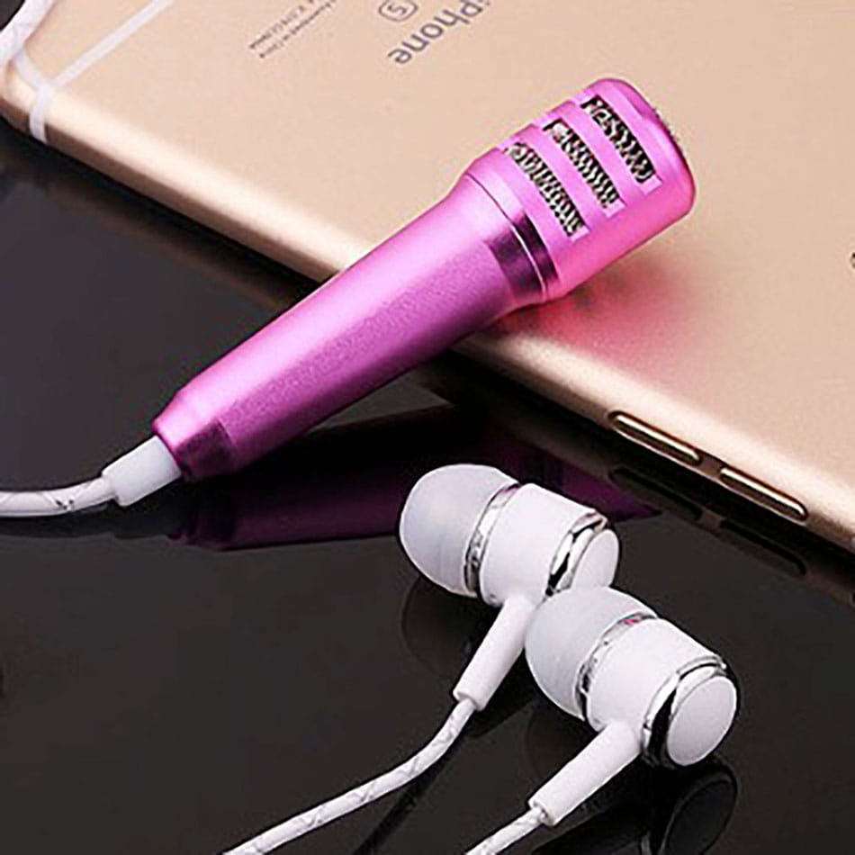 Portable 3.5mm Wired Mini Karaoke Microphone Stereo KTV Condenser MIC with Earphones for Mobile Phone Laptop PC Desktop Computer
