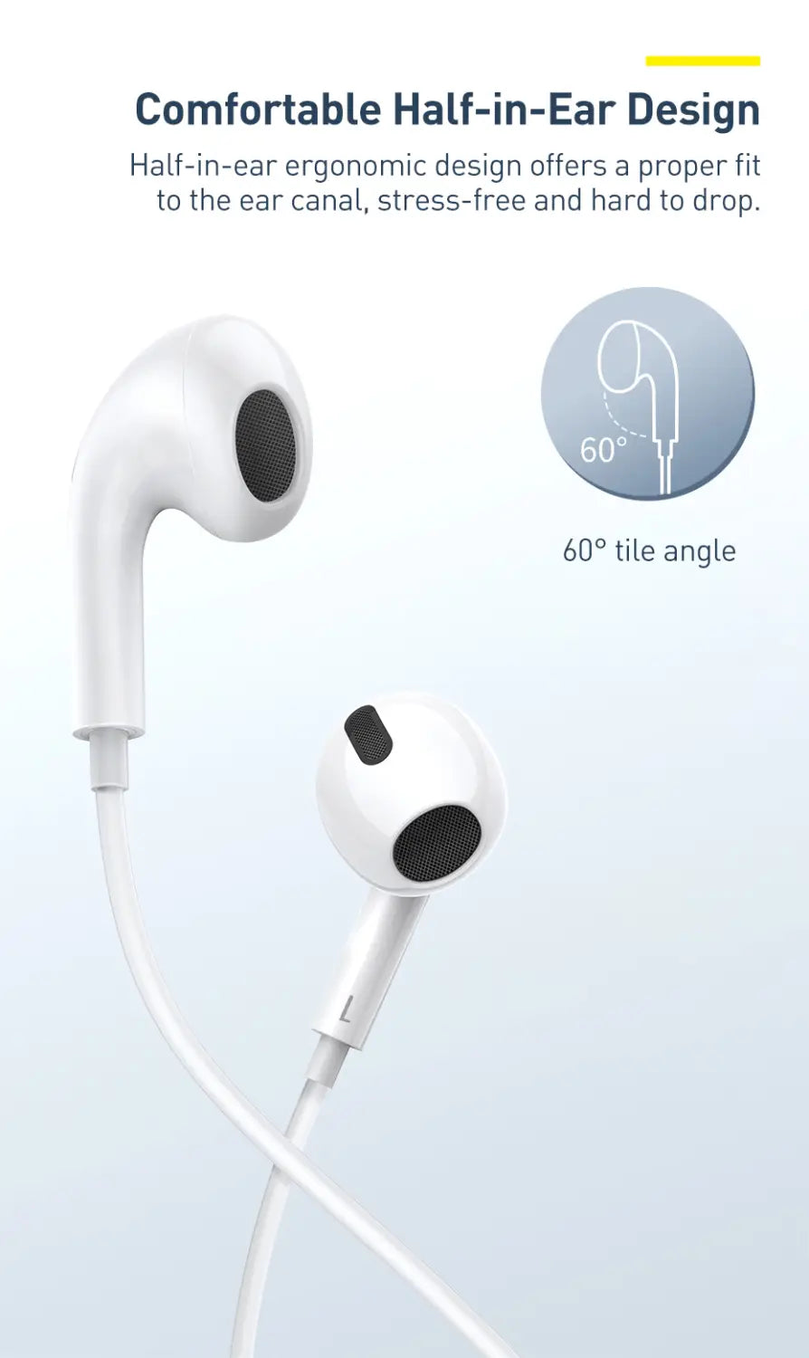 Baseus C17 Wired Earphone Type-C with Mic in-ear Wired Headphones For Xiaomi Samsung NOTE 10 NOTE 20 S21 S20 Cellphone Headsets