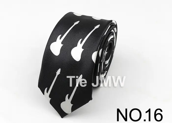 Classic Fashion Men’s Skinny Tie Colorful Musical Notes Printed Piano Guitar Polyester 5cm Width Necktie Party Gift Accessory