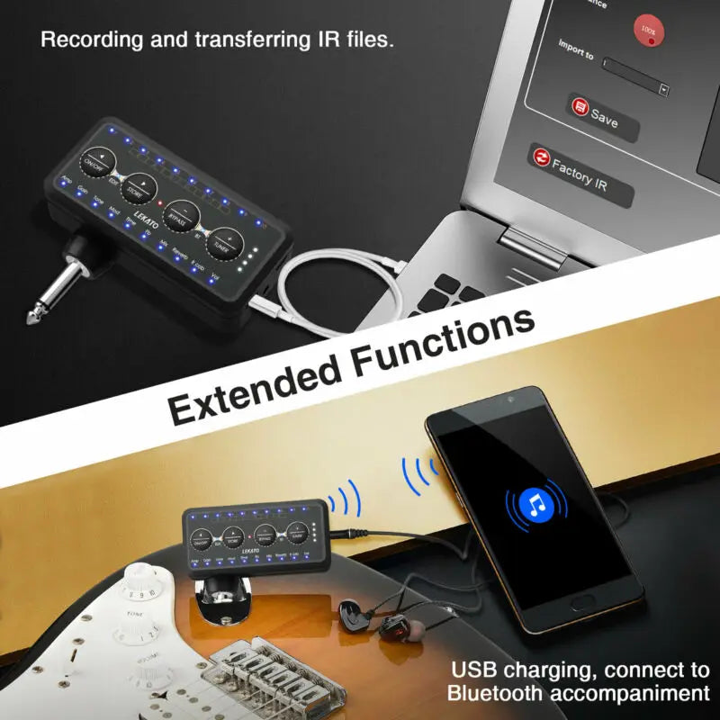 Lekato Electric Guitar Headphone Amplifier System Wireless Multi-Effects Amp Recording Music Bypass Mode Distortion Effect