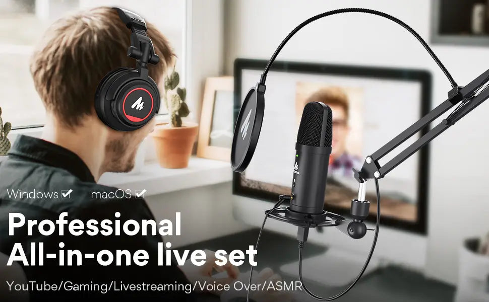 maono MH601 Professional Studio Monitor Headphones with Detachable Plug & Cable and 50mm Driver for DJ,Studio,Sound Card