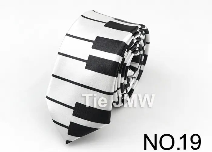 Classic Fashion Men’s Skinny Tie Colorful Musical Notes Printed Piano Guitar Polyester 5cm Width Necktie Party Gift Accessory