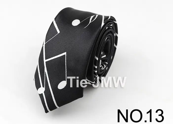 Classic Fashion Men’s Skinny Tie Colorful Musical Notes Printed Piano Guitar Polyester 5cm Width Necktie Party Gift Accessory
