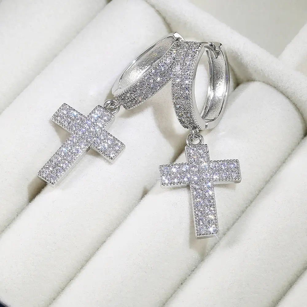 Huitan Stylish Arrow Cross-shape Drop Earrings for Women/Men Dazzling Crystal Zirconia Hiphop Party Female/Male Fashion Earrings
