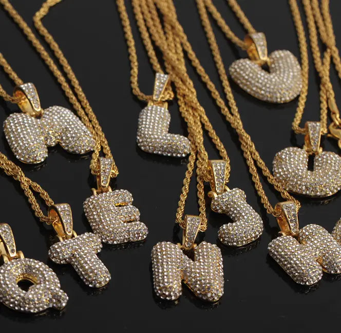 Hip Hop Jewelry Initial Letter Necklace Bubble Chain Necklace Iced