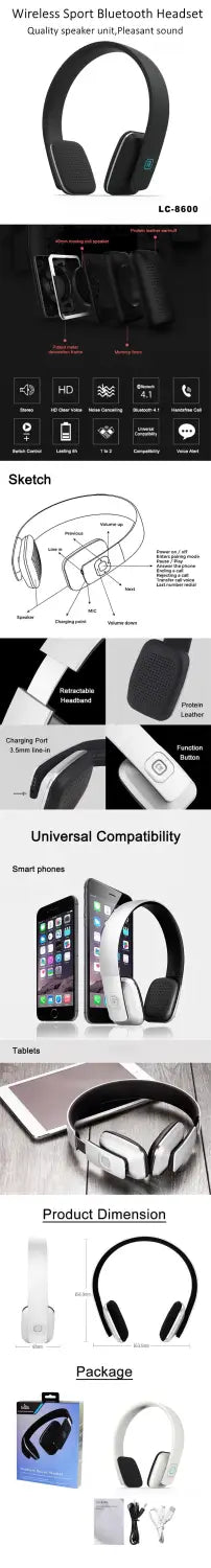 8600 Sport Wireless Headset Bluetooth Headphones Stereo Bass Helmet Hifi Earbud with Microphone AUX,for Mi Phone Tablet TV Music