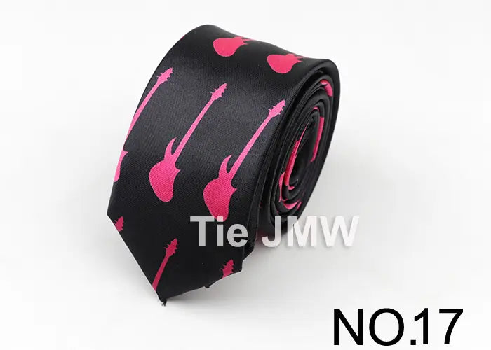 Classic Fashion Men’s Skinny Tie Colorful Musical Notes Printed Piano Guitar Polyester 5cm Width Necktie Party Gift Accessory