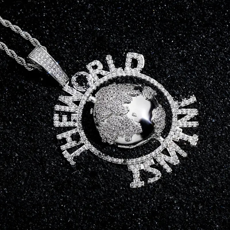 Hip Hop Letter World Globe Pendant Is My Necklace and Tennis Chain Fashion Men’s Halloween Accessories