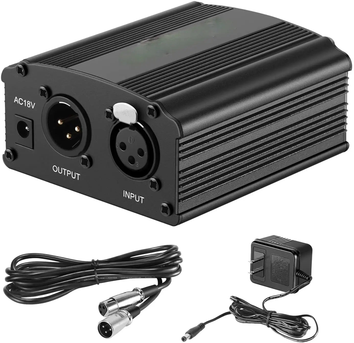 48V Phantom Power Supply with Adapter Bonus + XLR 3 Pin Microphone Cable for Any Condenser Microphone Music Recording Equipment