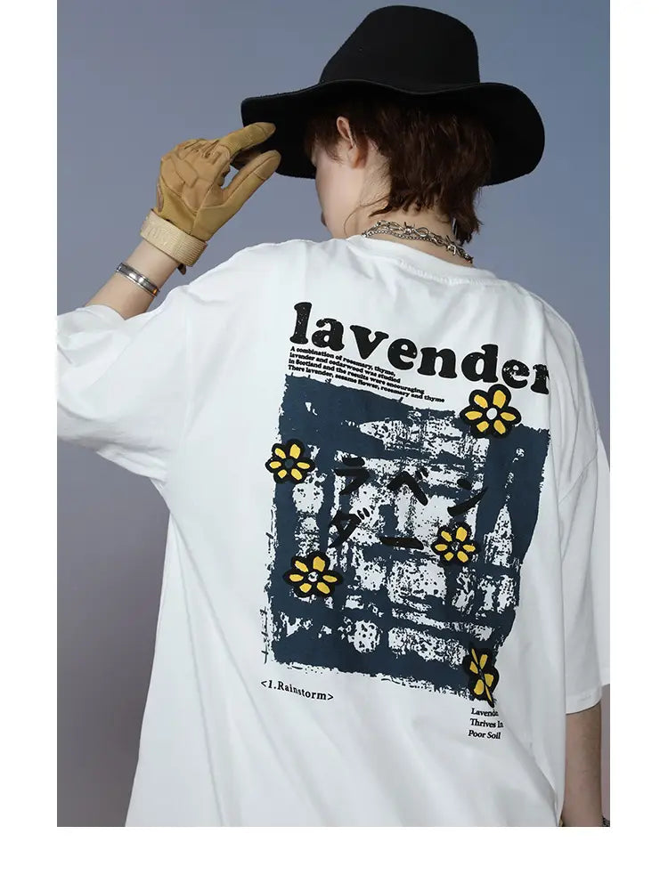 2025 Men Hip Hop T Shirt Streetwear Harajuku Floral T-Shirt Oversize Summer Short Sleeve Tshirt Loose Cotton Tops Tees HipHop