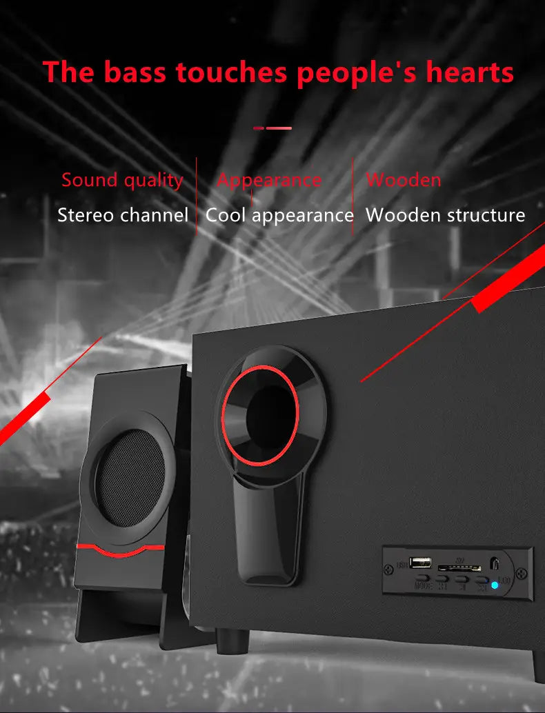 2.1 Multimedia Bluetooth Audio System Home Theater Surround Computer Active Combination Wooden Speaker AUX USB Cable Post TV PC