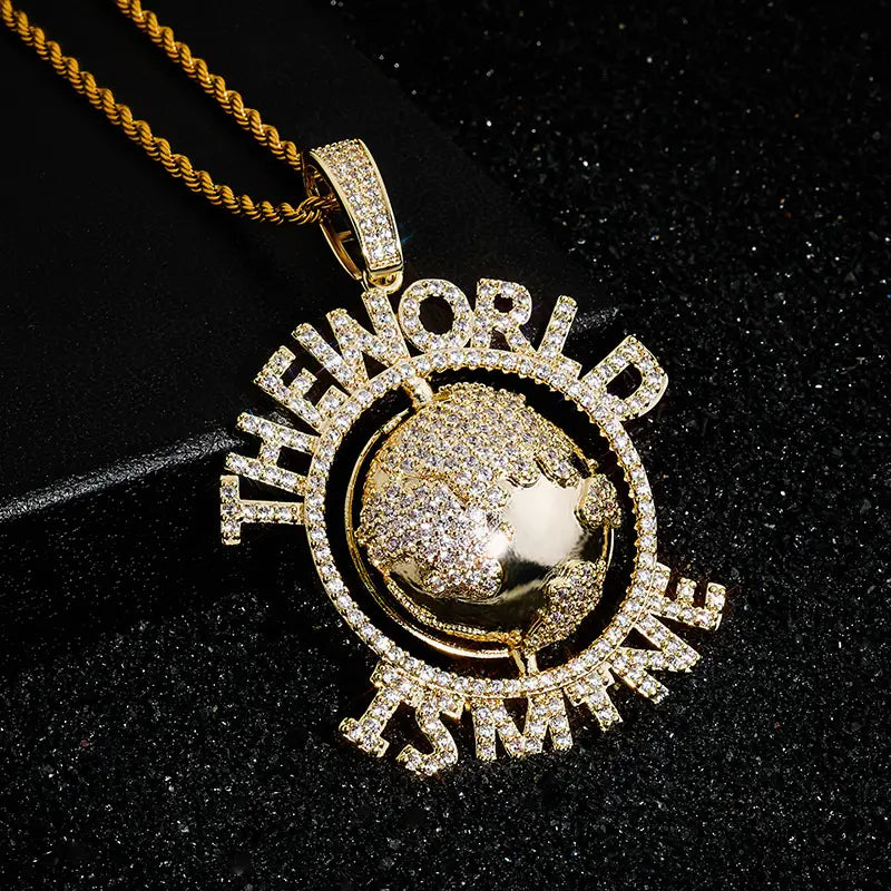 Hip Hop AAA CZ Stone Paved Bling Iced Out The World Ts Mine Earth Pendants Necklace for Men Rapper Jewelry Drop Shipping
