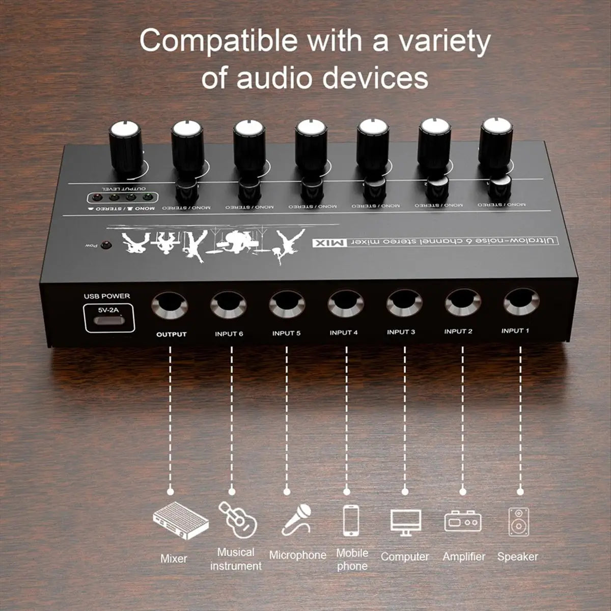 *Great Mini Stereo Audio Mixer 6 Channel Microphone Mixer Instrument Expander for Guitar/Electric Keyboard/Amplifier/Speaker