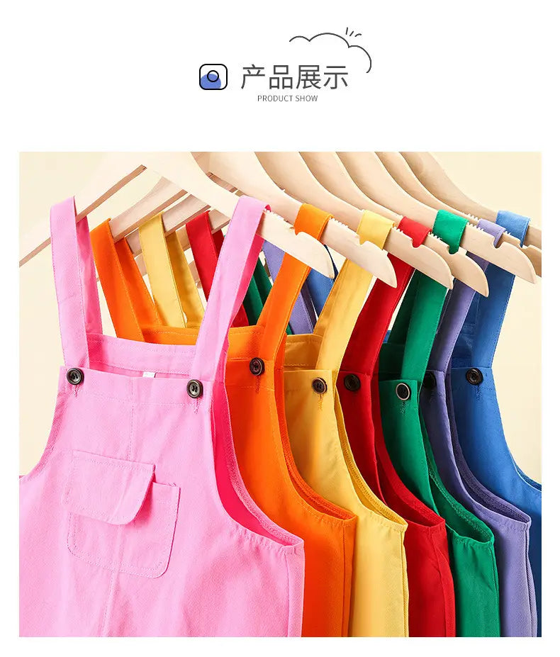 Hip Hop Children Solid Overalls Suspender Shorts Girls Dungaree Kids Candy Color Short Jumpsuit Romper Boys Streetwear Trousers