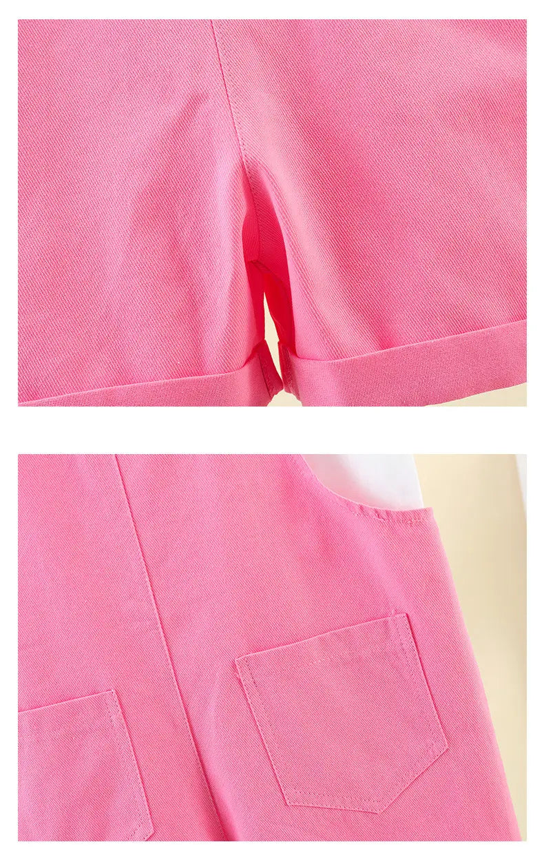 Hip Hop Children Solid Overalls Suspender Shorts Girls Dungaree Kids Candy Color Short Jumpsuit Romper Boys Streetwear Trousers