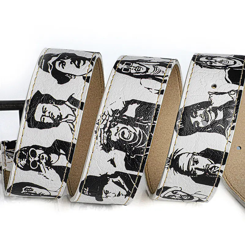 Trendy Hip-Hop Rock Rep Persona PU Street Belt Fashion Versatile Adjustable Famous Rapper Printed Waistband For Casual，Parties