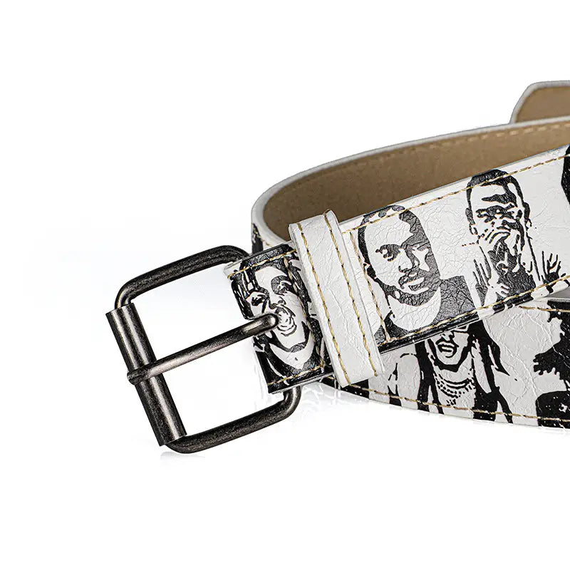 Trendy Hip-Hop Rock Rep Persona PU Street Belt Fashion Versatile Adjustable Famous Rapper Printed Waistband For Casual，Parties