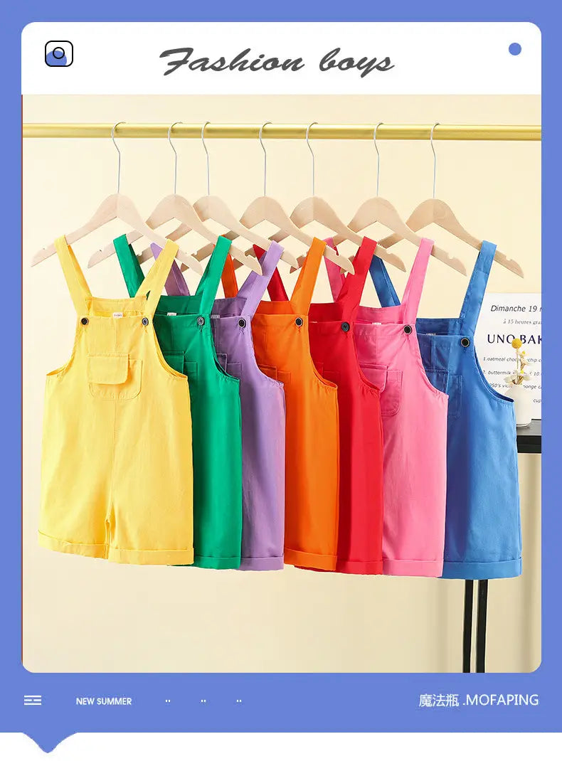 Hip Hop Children Solid Overalls Suspender Shorts Girls Dungaree Kids Candy Color Short Jumpsuit Romper Boys Streetwear Trousers