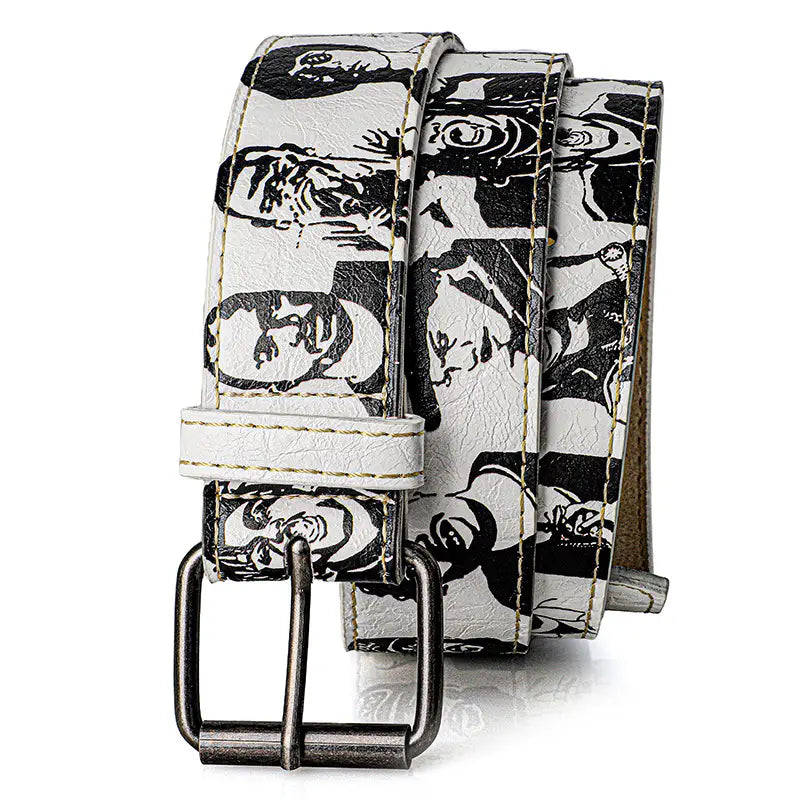 Trendy Hip-Hop Rock Rep Persona PU Street Belt Fashion Versatile Adjustable Famous Rapper Printed Waistband For Casual，Parties