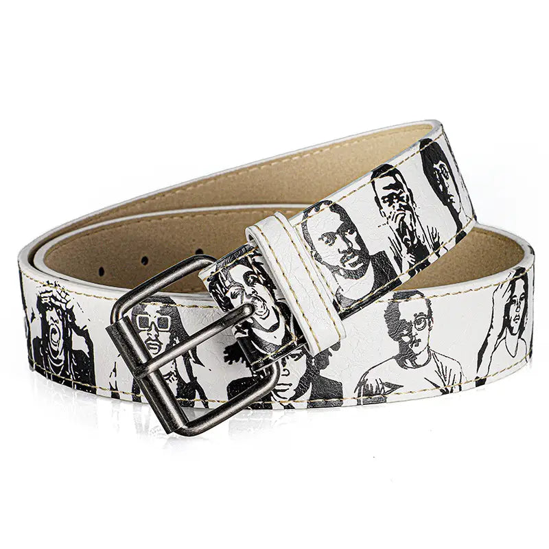 Trendy Hip-Hop Rock Rep Persona PU Street Belt Fashion Versatile Adjustable Famous Rapper Printed Waistband For Casual，Parties