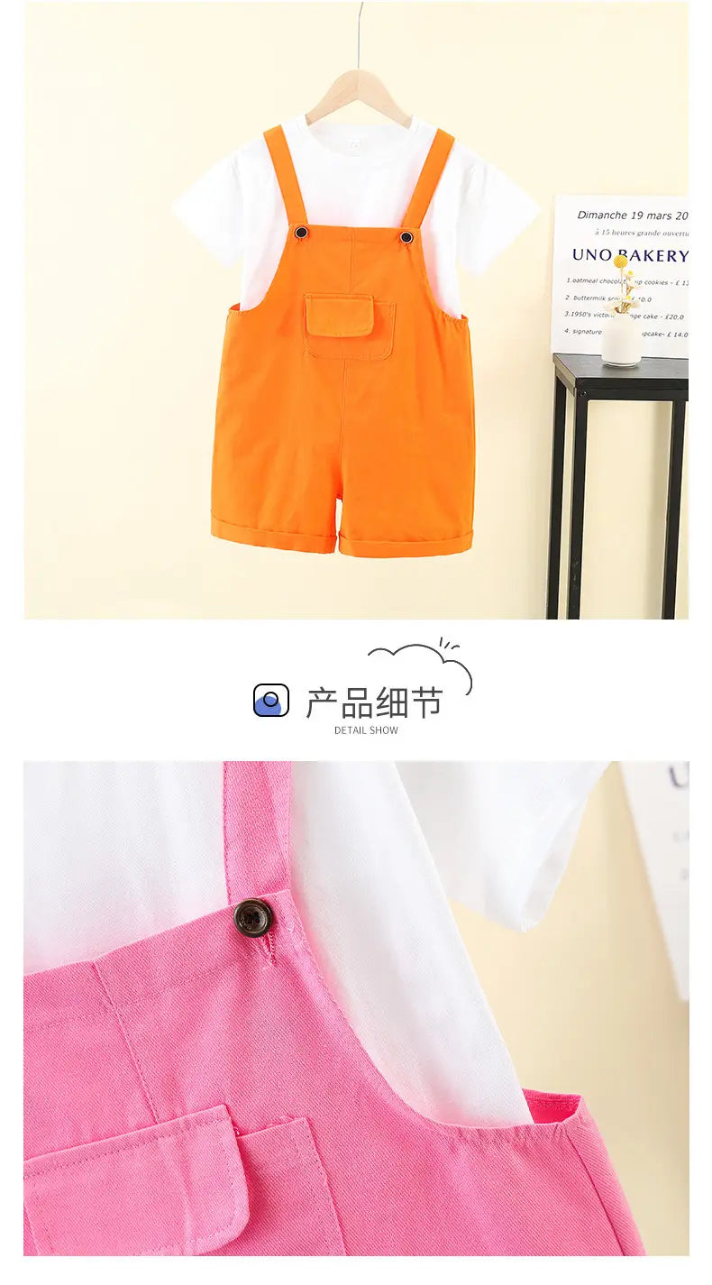 Hip Hop Children Solid Overalls Suspender Shorts Girls Dungaree Kids Candy Color Short Jumpsuit Romper Boys Streetwear Trousers