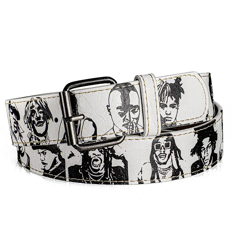 Trendy Hip-Hop Rock Rep Persona PU Street Belt Fashion Versatile Adjustable Famous Rapper Printed Waistband For Casual，Parties