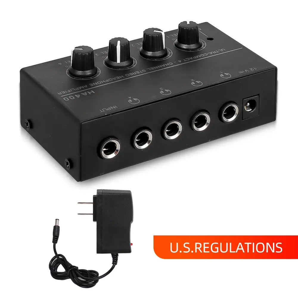4 Channels Mini Headphone Amplifier HA400 Ultra-Compact Stereo Audio Amplifier With Power Adapter 10MHz Earphone Amp for Music